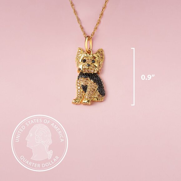 YORKIE Dog Breed Gold Plated Sterling Silver Rhinestone CZ Pendant Necklace NEW - Picture 6 of 6